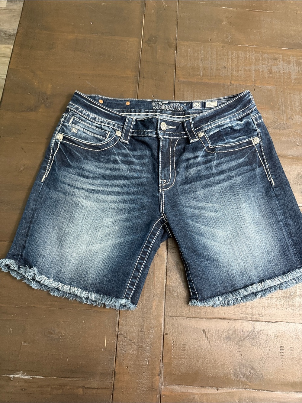 Miss Me Faded Dark Blue Denim Cutoff Shorts